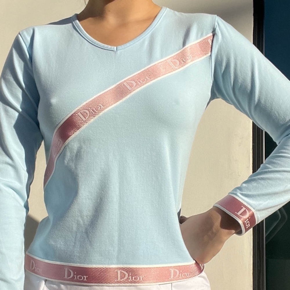 NWT,Christian Dior,Authentic Logo-Ribbon Athleisure Stretch-Knit Top Size 42 - Picture 4 of 12